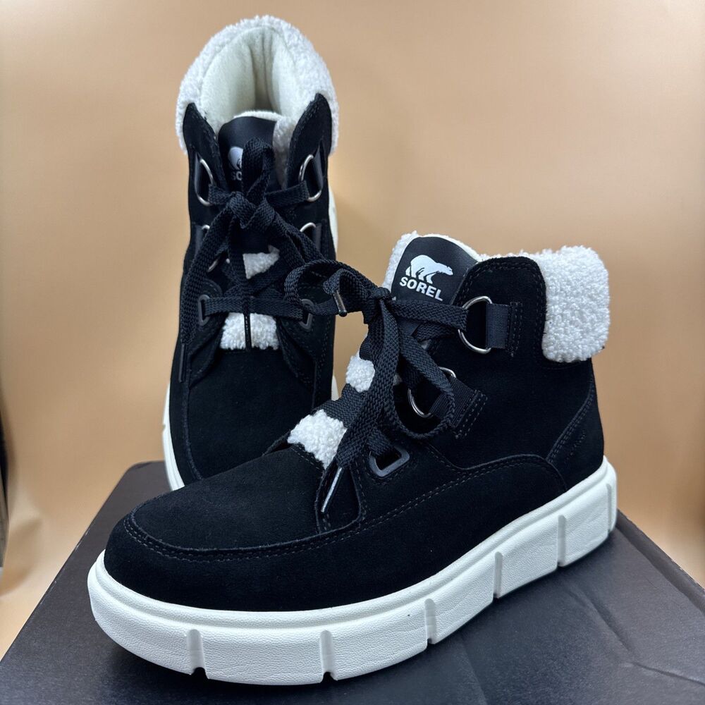 Sorel Explorer III NW Lace Up Waterproof Womens Boot Black Buff/Sea Salt Size 8